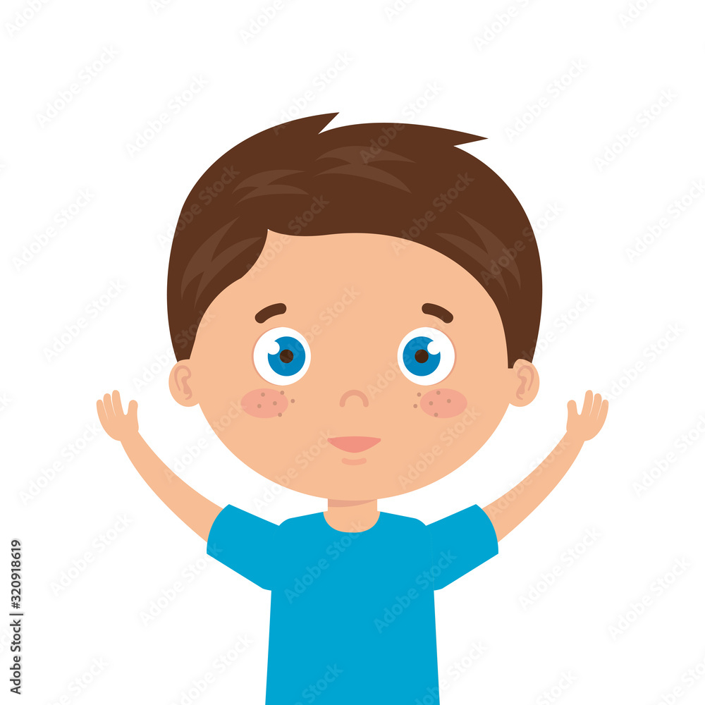 cute little boy with hands up vector illustration design