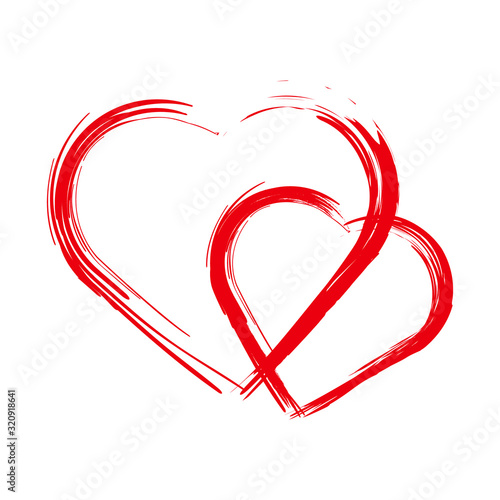Heart . Grunge stamps, heart brush painting isolated on white background. Distressed symbols. Textured Valentine's Day signs. Vector illustration.
