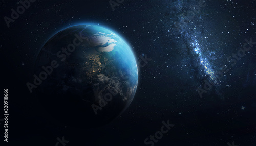 Planet Earth globe in the space  Blue ocean and continents. Elements of this image furnished by NASA