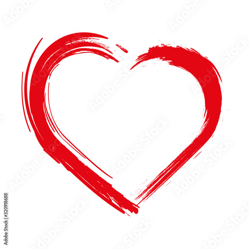 Heart . Grunge stamps, heart brush painting isolated on white background. Distressed symbols. Textured Valentine's Day signs. Vector illustration.