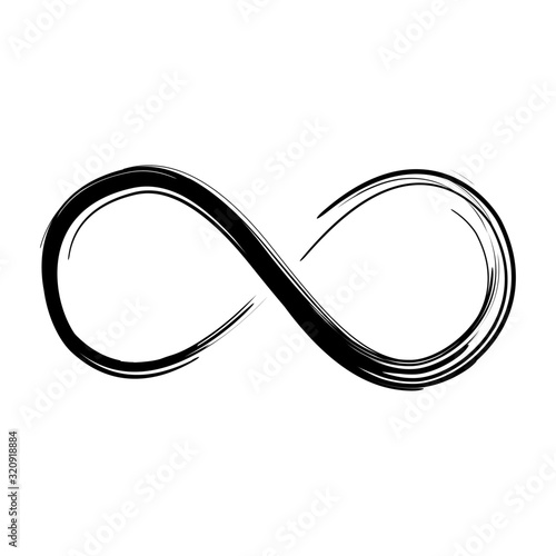 Grunge infinity symbol. Hand painted with black paint. Grunge brush stroke. Modern eternity icon. Graphic design element. Infinite possibilities, endless process. Vector illustration. photo