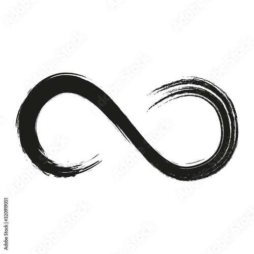 Grunge infinity symbol. Hand painted with black paint. Grunge brush stroke. Modern eternity icon. Graphic design element. Infinite possibilities, endless process. Vector illustration.