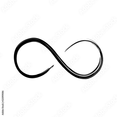 Grunge infinity symbol. Hand painted with black paint. Grunge brush stroke. Modern eternity icon. Graphic design element. Infinite possibilities, endless process. Vector illustration.
