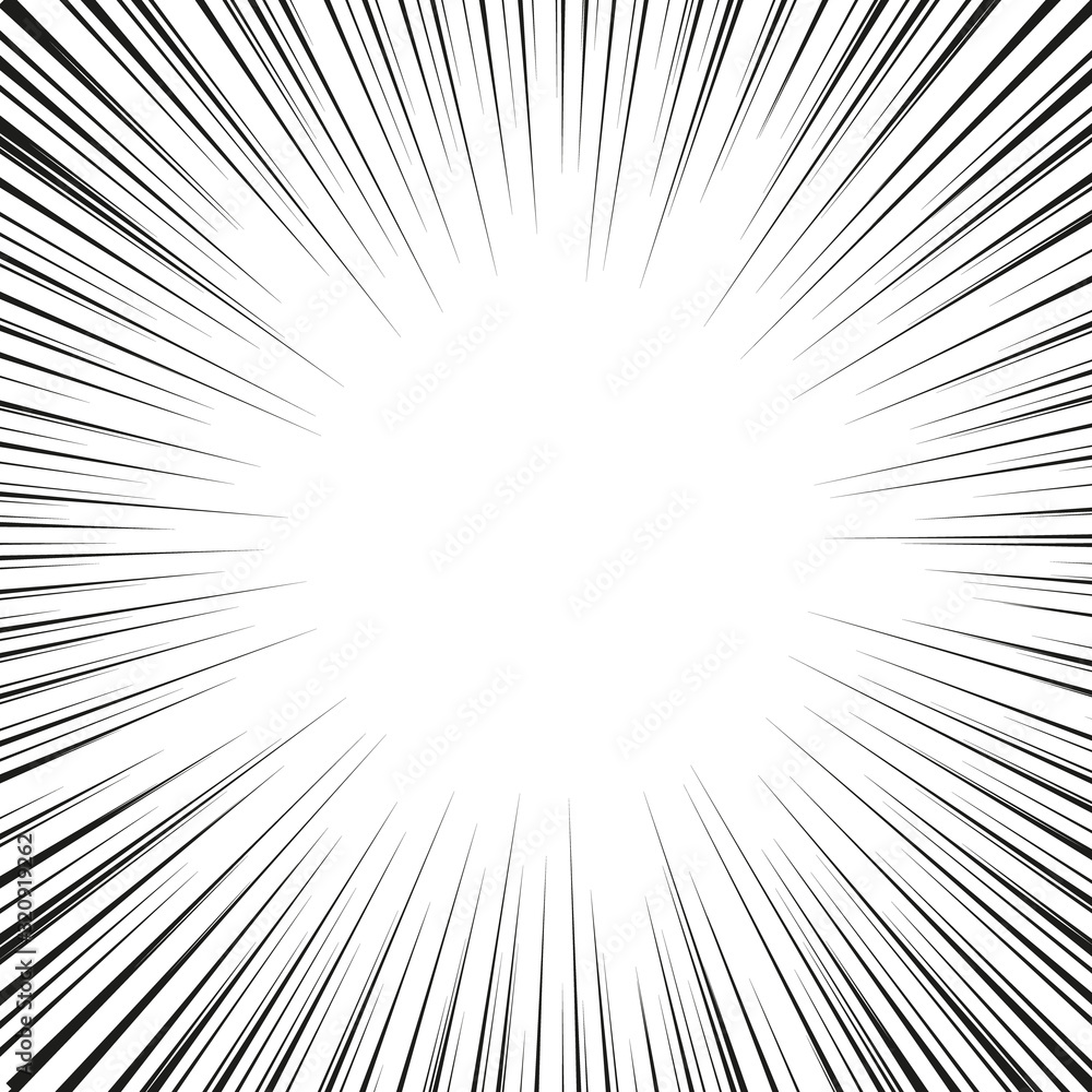 Vector black radial speed line burst for background design or cartoon template. Comic Book Design Element. Black and white vector illustration. Vector black radial speed line burst for background design or cartoon template. Comic Book Design Element. Black and white vector illustration.