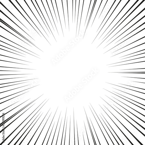 Vector black radial speed line burst for background design or cartoon template. Comic Book Design Element. Black and white vector illustration.