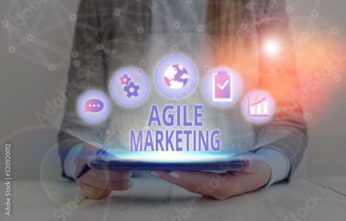 Text sign showing Agile Marketing. Business photo text focusing team efforts that deliver value to the endcustomer photo