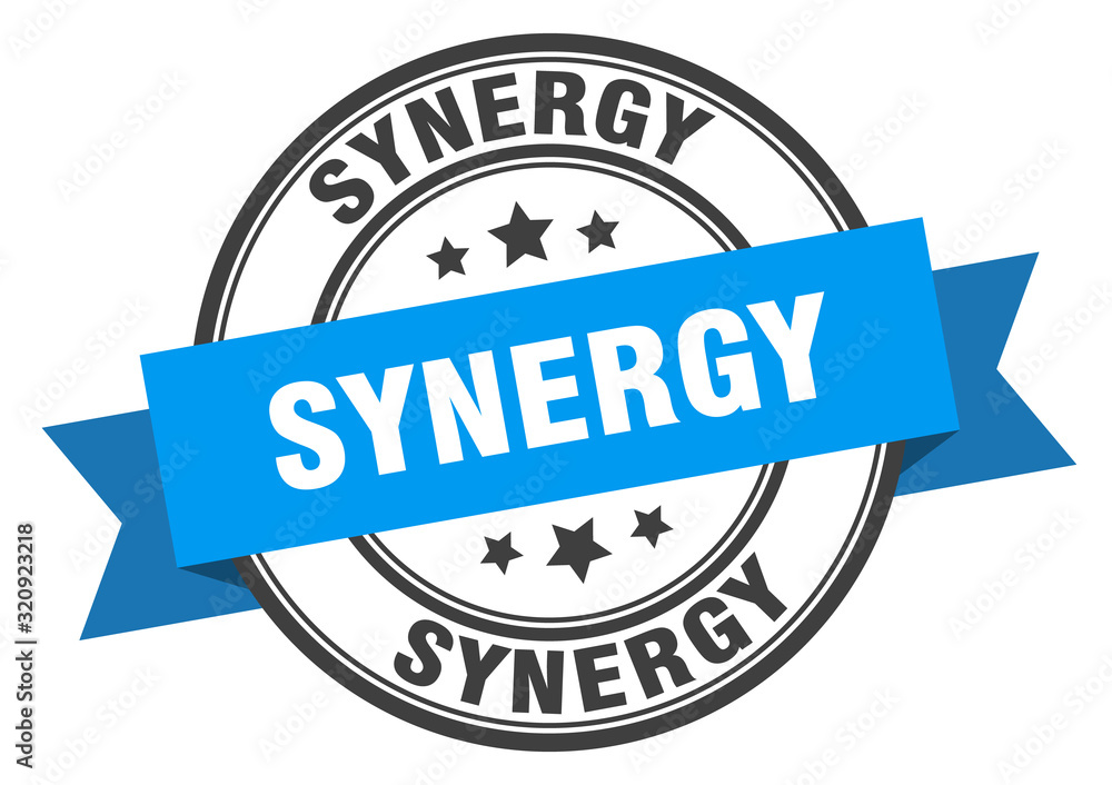 synergy label. synergyround band sign. synergy stamp