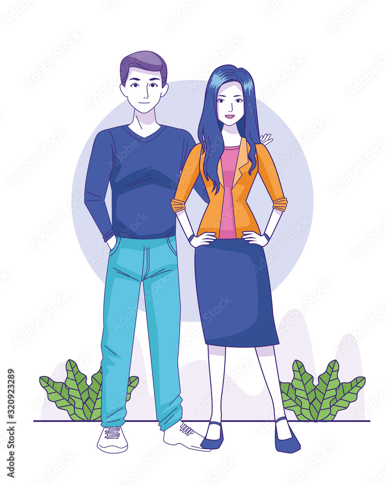 cartoon man and woman standing icon Stock Vector | Adobe Stock