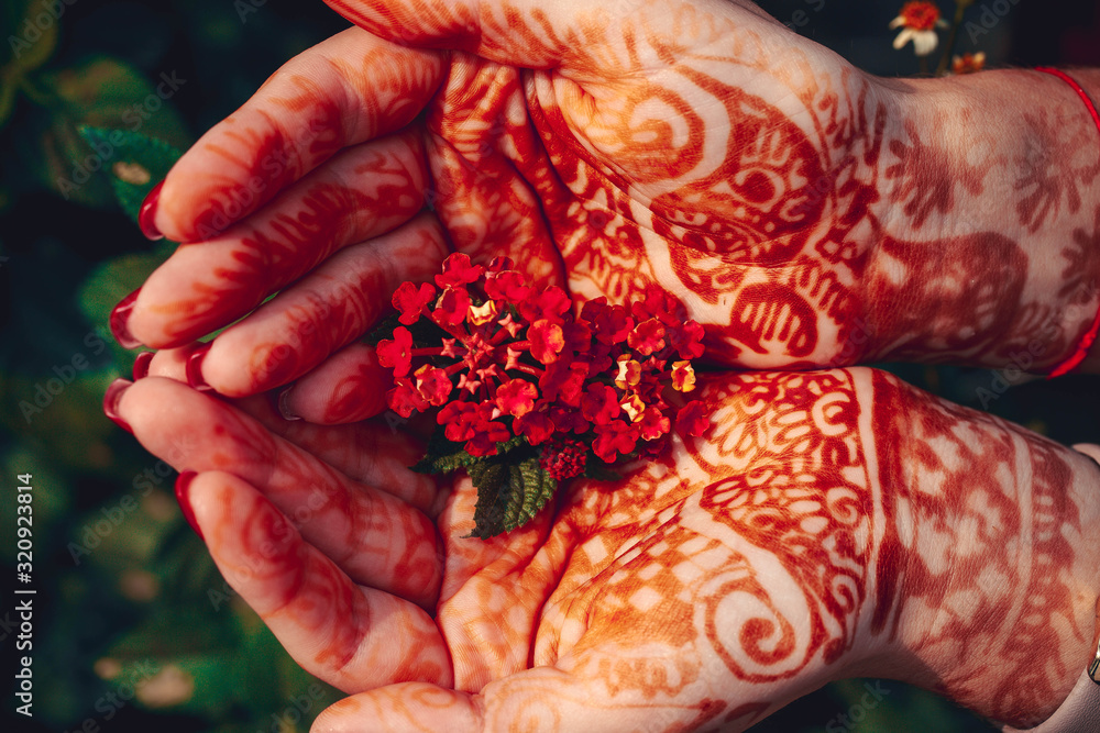 Henna On Hands Of Indian Wedding Bride