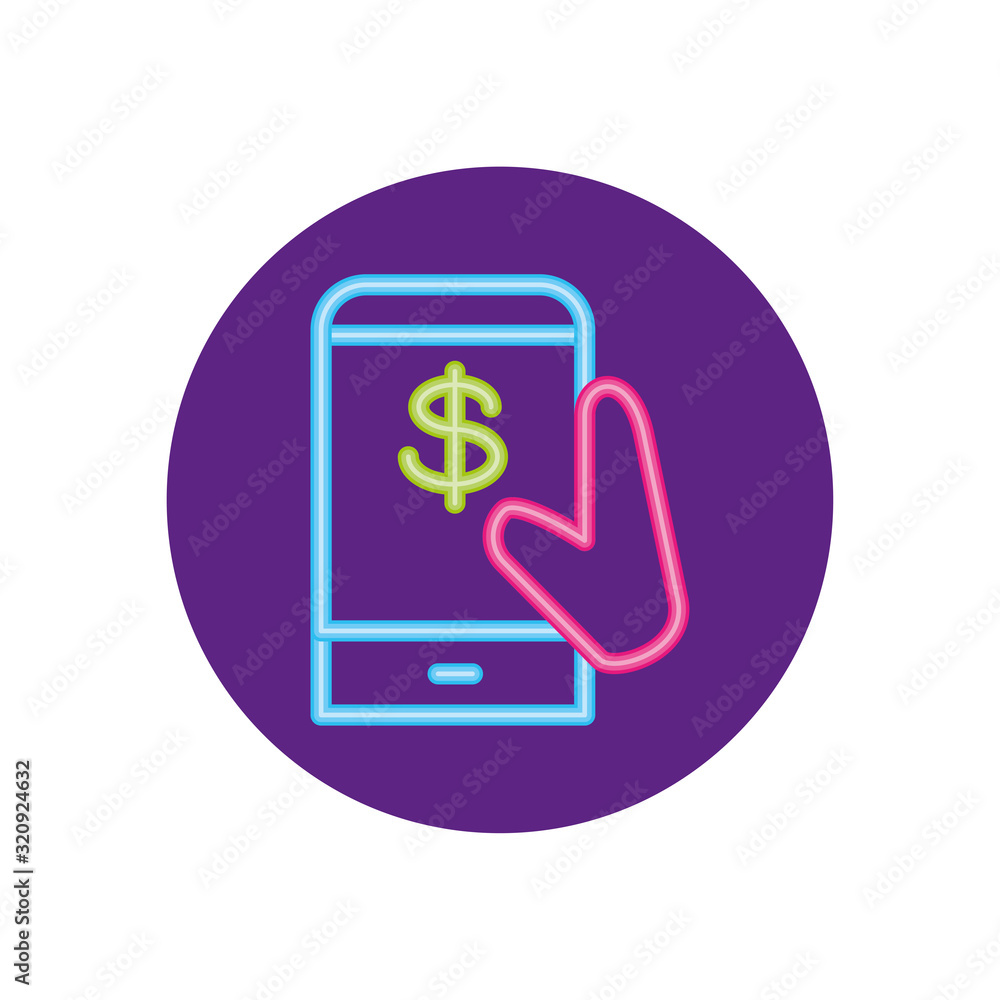 Isolated neon dollar sign inside smartphone vector design Isolated neon dollar sign inside smartphone vector design
