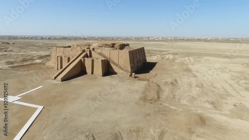 Iraq . Ziggurat of Ur in south of Iraq in Province of Dhi Qar. The Great Ziggurat in Ur (ziggurat Etemenniguru) is the most preserved temple complex of the Ancient Mesopotamia. (aerial photography) photo
