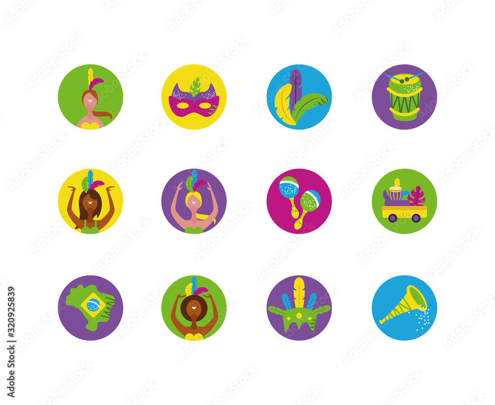 Isolated brazilian carnival icon set vector design Isolated brazilian carnival icon set vector design