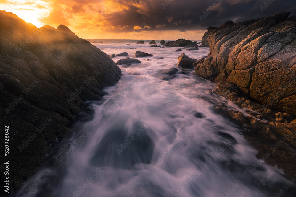 Monterey coast at sunset, California, United States.