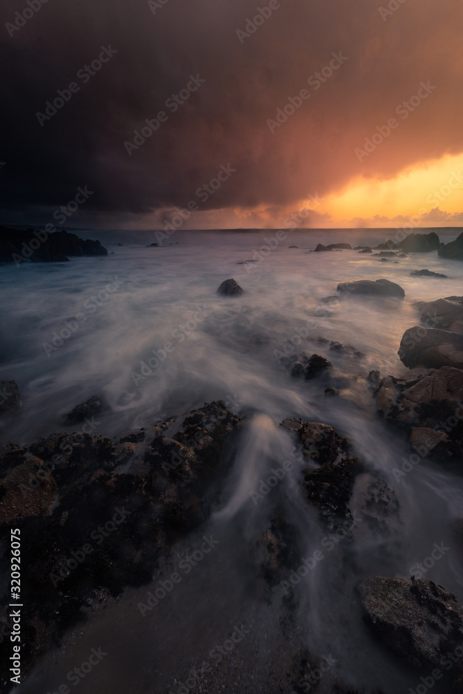 Monterey coast at sunset, California, United States.