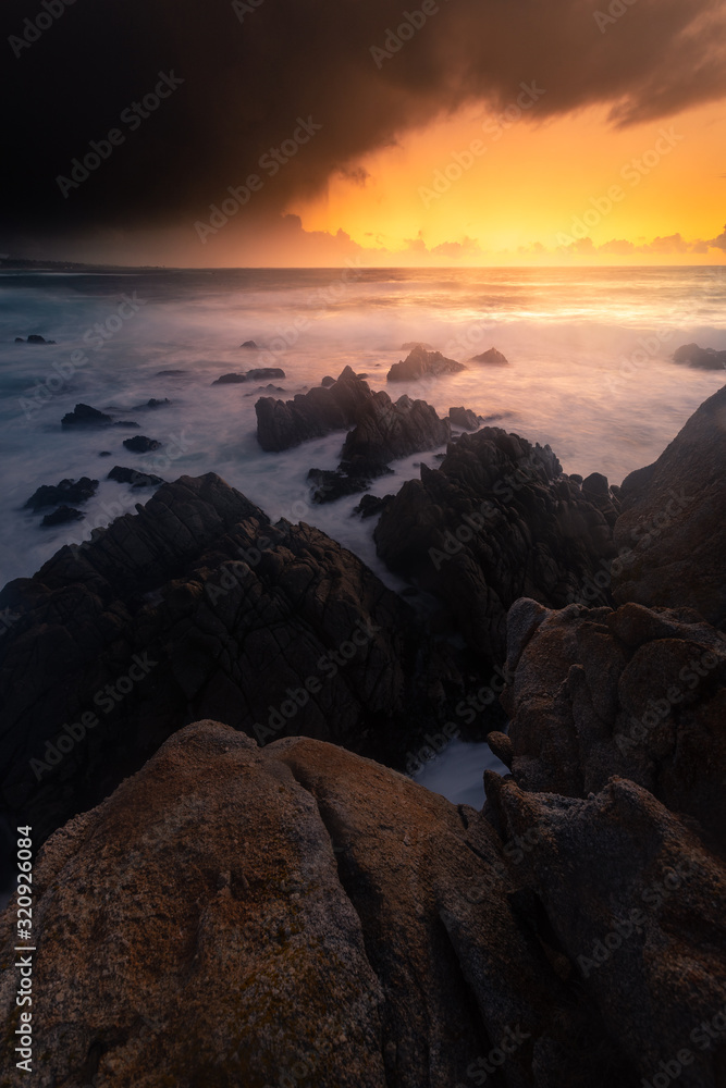 Monterey coast at sunset, California, United States.