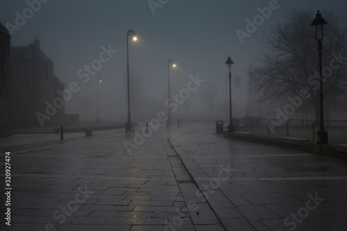 Frozen morning mist in the city 