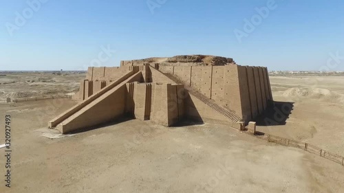 Iraq . Ziggurat of Ur in south of Iraq in Province of Dhi Qar. The Great Ziggurat in Ur (ziggurat Etemenniguru) is the most preserved temple complex of the Ancient Mesopotamia. (aerial photography) photo