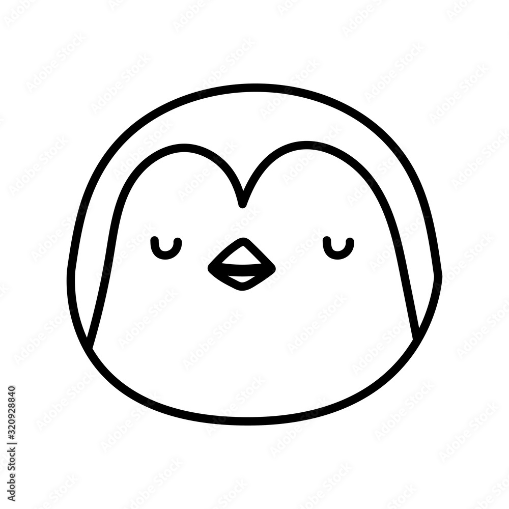 cute penguin face cartoon character on white background thick line cute penguin face cartoon character on white background thick line