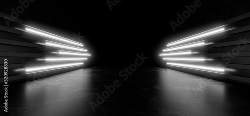 Canvas Print Beautiful composition of white neon lights on a black background