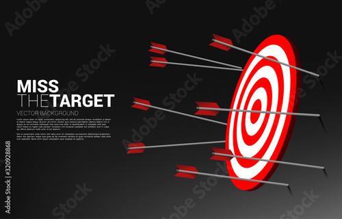 multiple arrow archery missing target. Business Concept of marketing target and customer.Company vision mission and goal.