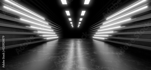 Fototapeta Naklejka Na Ścianę i Meble -  Beautiful composition of white neon lights on a black background. 3d rendering image.