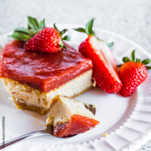 fresh baked strawberry cheesecake