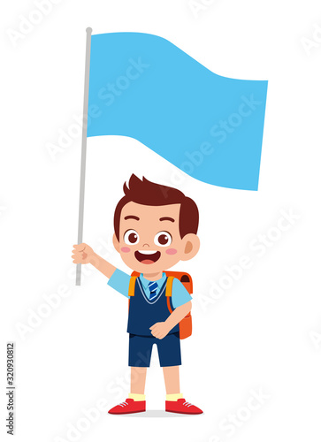 happy cute little kid boy holding flag