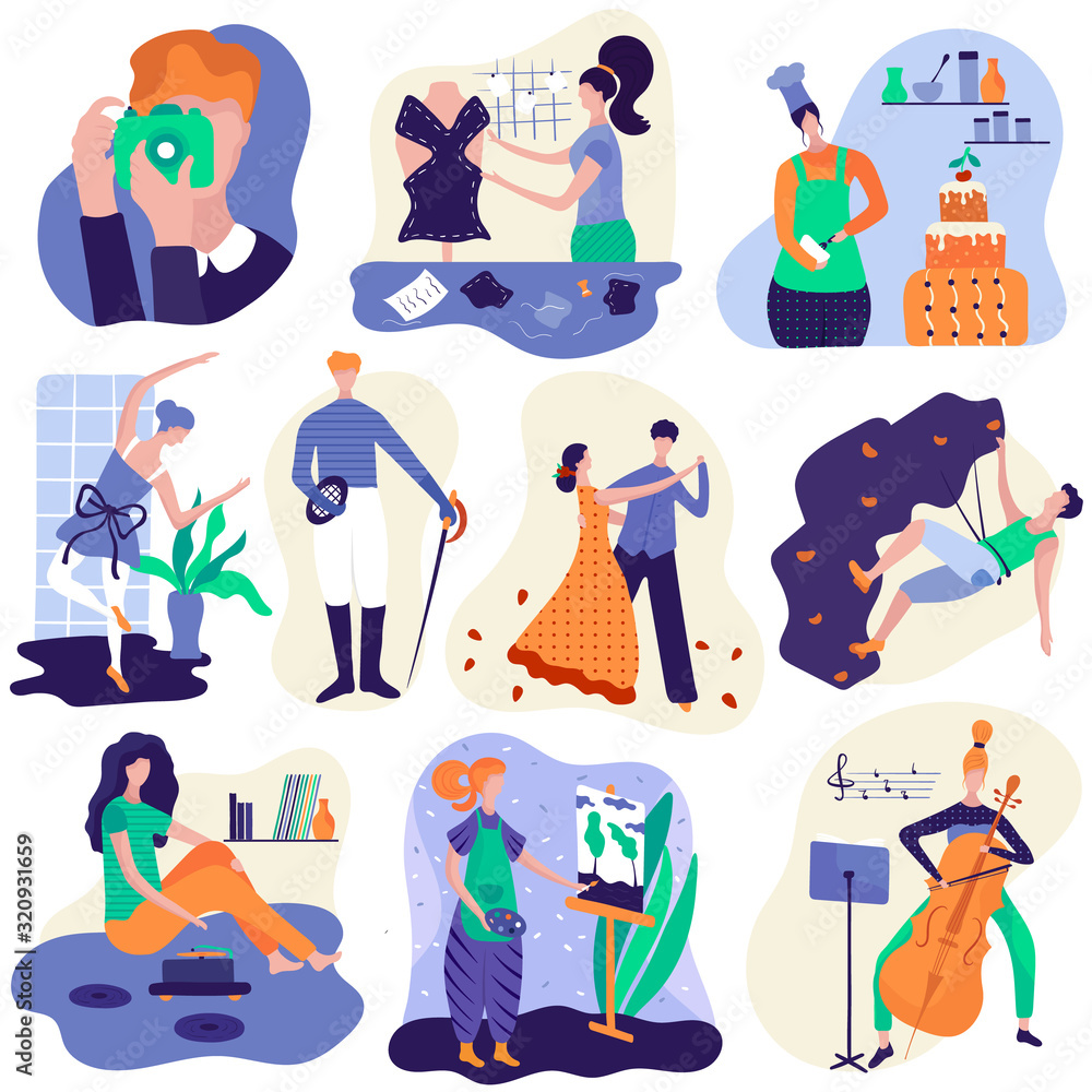 Free: People enjoying their hobbies flat design Free Vector 