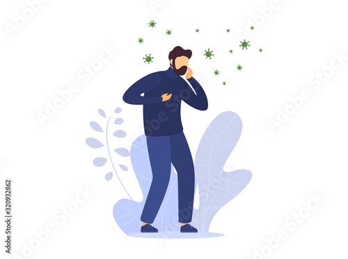 Coronavirus 2019-ncov epidemic china wuhan man putting protective mask on his face vector illustartion. Epidemic disease outbreak male epidemic flu people in mask medical quarantine. Man in mask.