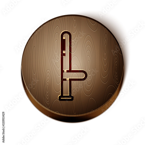 Brown line Police rubber baton icon isolated on white background. Rubber truncheon. Police Bat. Police equipment. Wooden circle button. Vector Illustration photo