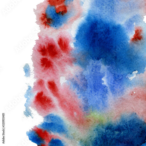 watercolor abstract background. watercolor stains. flowing watercolor paint of cold shades. red, blue, pink, purple on a white background. drawing for textile products, packaging paper, craft