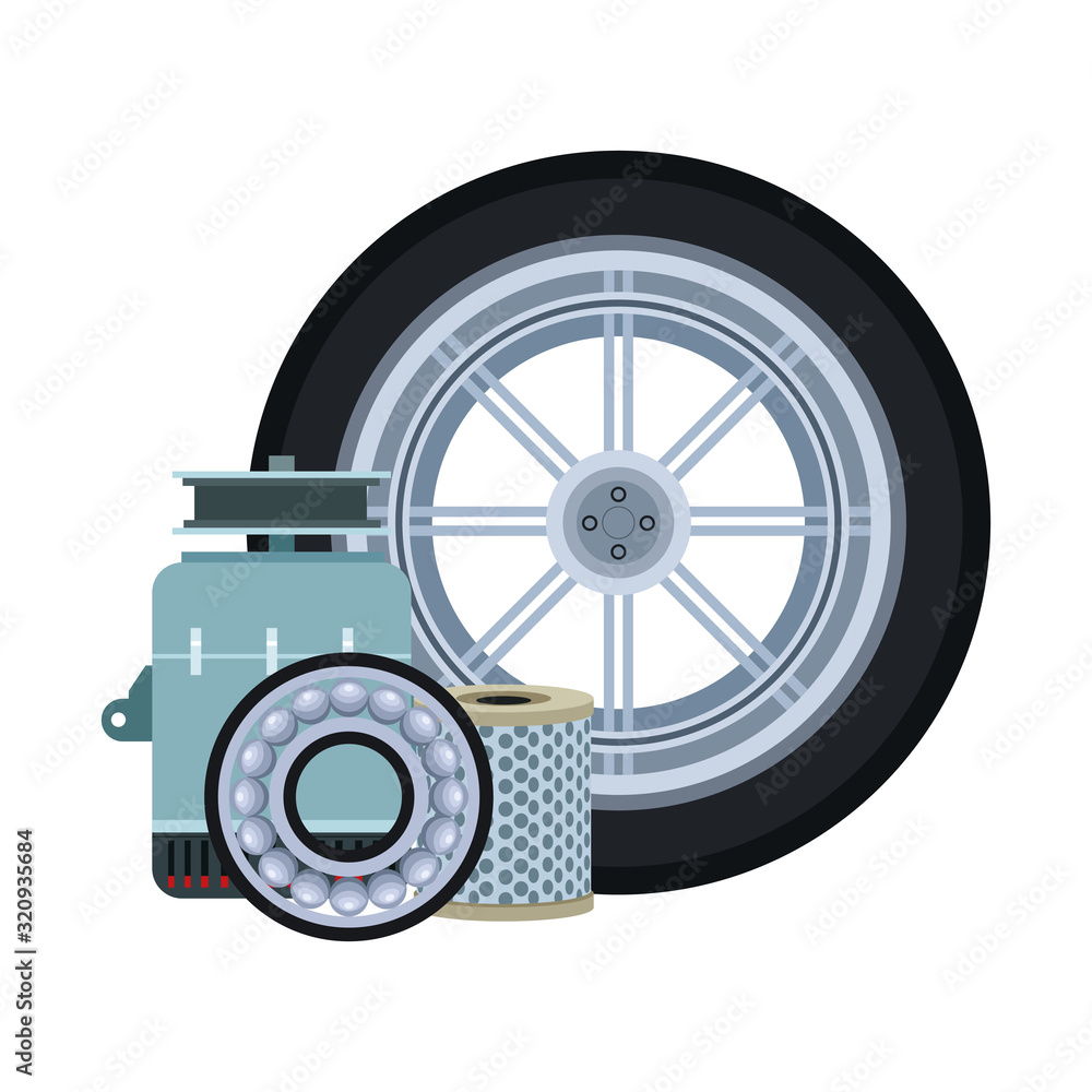 car tire and motor parts icon, colorful design