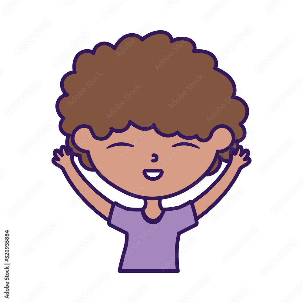 happy childrens day, cute boy with hands up celebrating cartoon