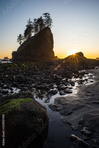 Sunburst at sunset.  Second Beach in Olympic National Park  WA