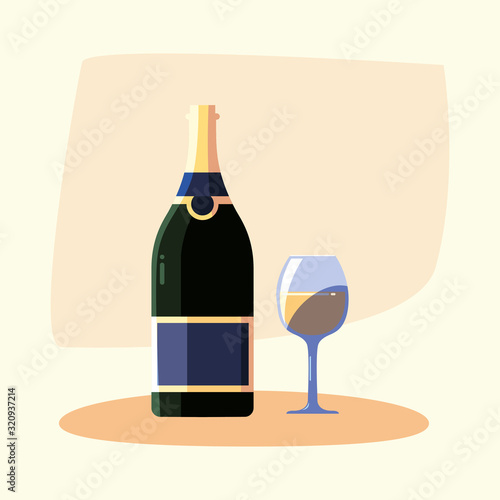 Wine bottle and cup vector design