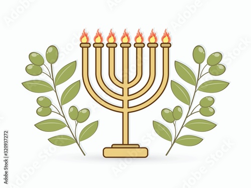 Menorah and olives branch cartoon graphic vector