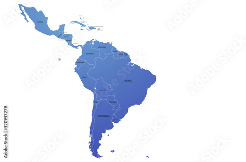south america map of the world by region. graphic design world map. latin american map. photo