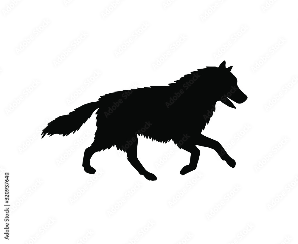 Vector black running husky dog silhouette isolated on white background