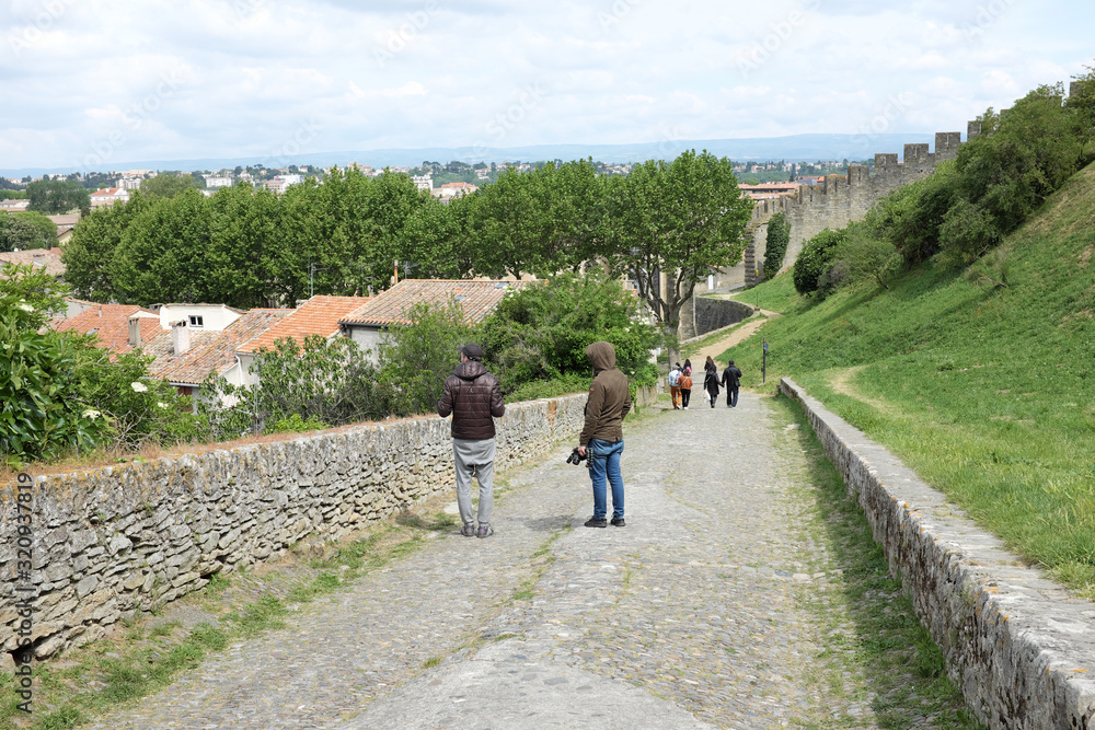 Carcassonne, France - April 27: Capture photo of the path on April 27, 2017 in Carcassonne, France.