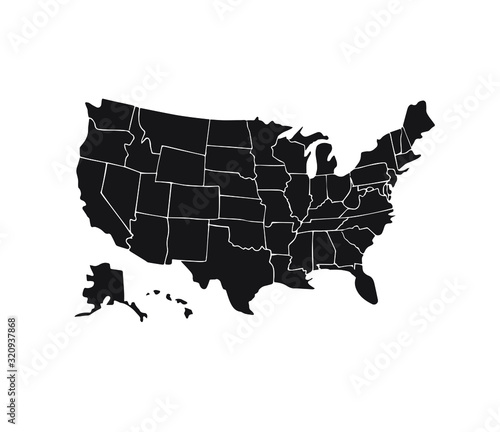 Vector hand drawn doodle sketch black USA states political map isolated on white background