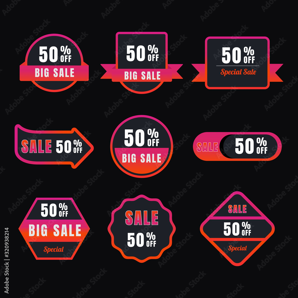Collection of sales label and banner with black color and colorful stroke.
