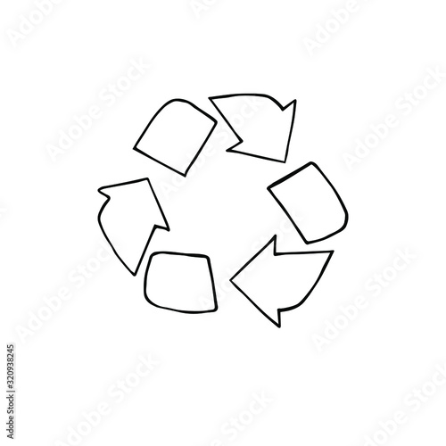 Vector outline hand drawn doodle sketch recycle reuse symbol isolated on white background