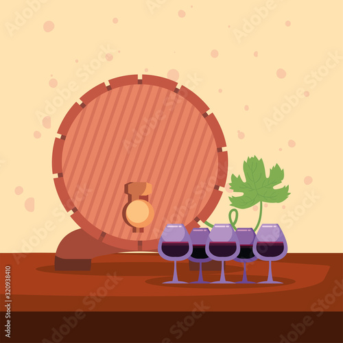 Wine cups and barrel vector design