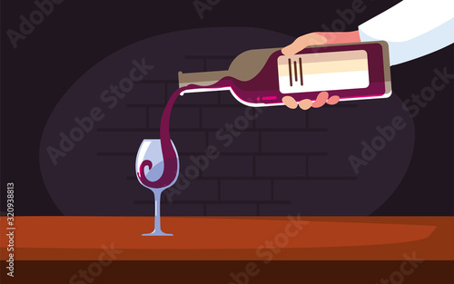 Wine bottle and cup vector design