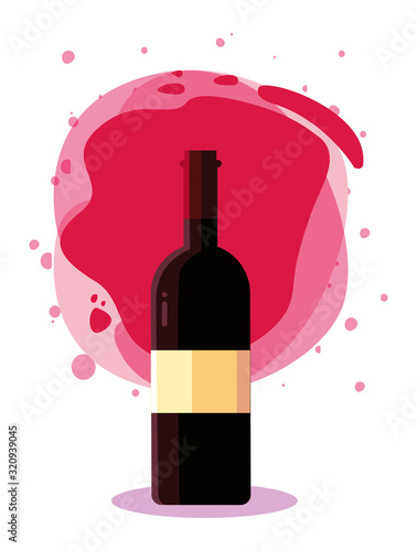 Wine bottle in front of red splash vector design