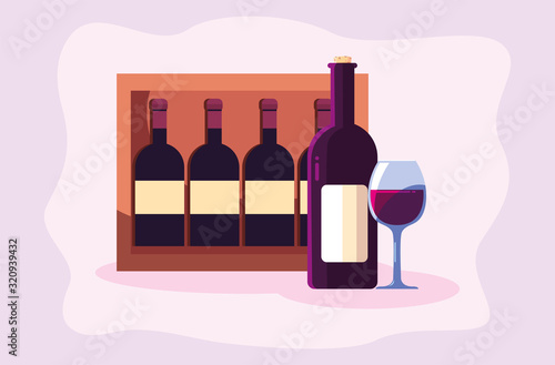 Wine bottle box and cup vector design