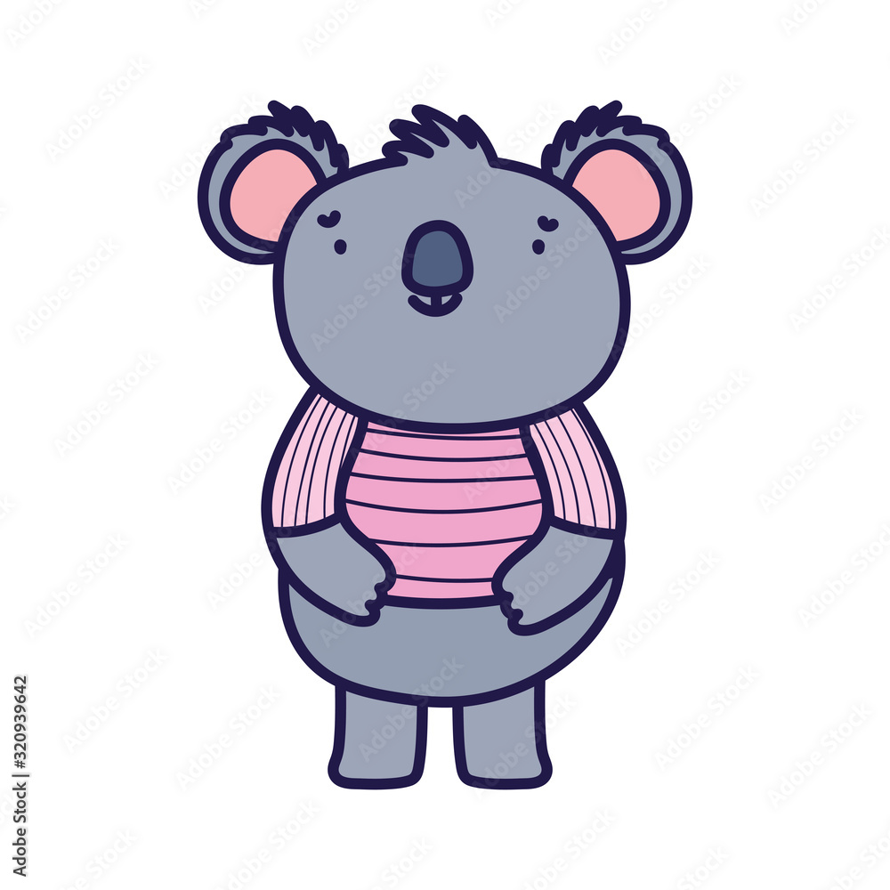 Obraz premium cute koala with striped shirt cartoon character on white background