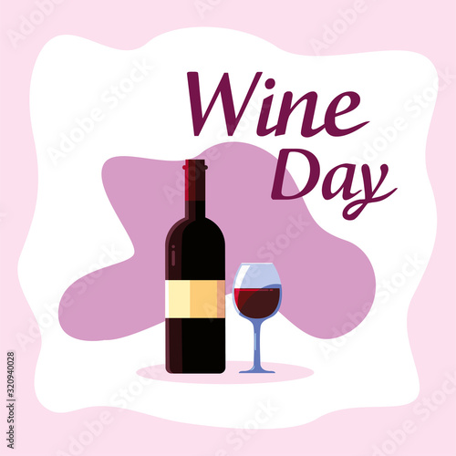 Bottle and cup of wine day vector design