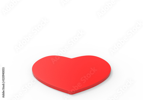 3d rendering. Red heart shape stage plate on white background.