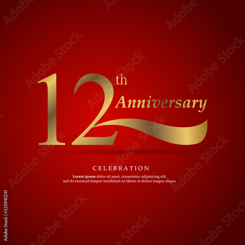 12th anniversary logo text decorative. With red background. Ready to use. Vector Illustration EPS 10